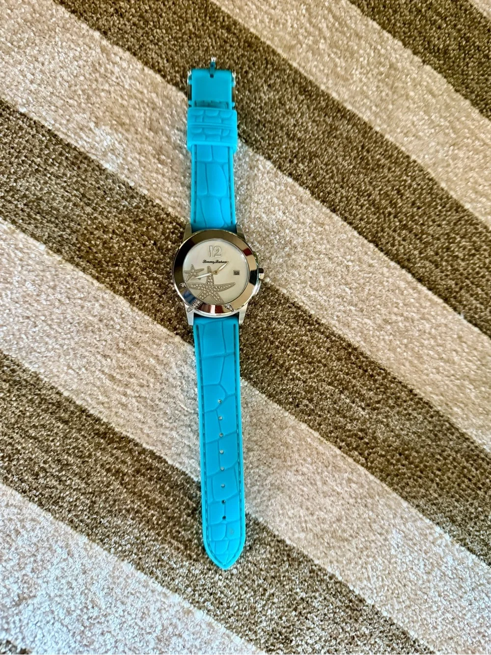 Ladies Tommy Bahama Watch WithTurquoise Silicone Strap.  New Battery.